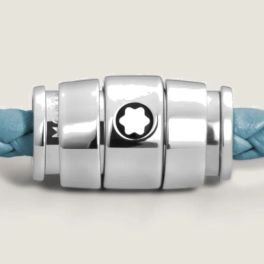 Montblanc Meisterstück Steel 3 Ring Smoky Blue Leather Bracelet - Image 4