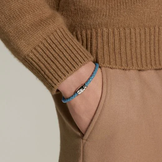 Montblanc Meisterstück Steel 3 Ring Smoky Blue Leather Bracelet - Image 5
