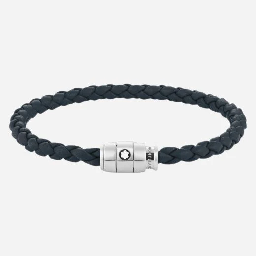 Montblanc Men's Avio Blue Leather and Stainless Steel 3 Ring Bracelet