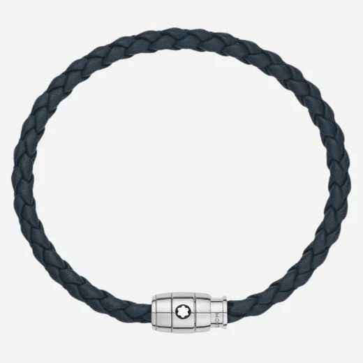 Montblanc Men's Avio Blue Leather and Stainless Steel 3 Ring Bracelet - Image 3