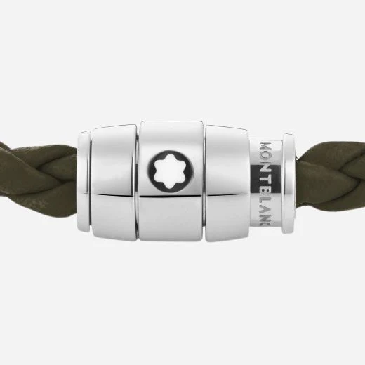 Montblanc Men's Khaki Leather and Stainless Steel 3 Ring Bracelet - Image 2