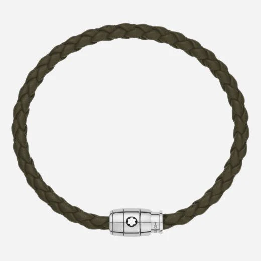 Montblanc Men's Khaki Leather and Stainless Steel 3 Ring Bracelet - Image 3