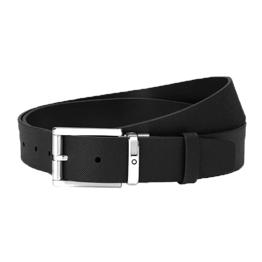 Montblanc Pin Buckle Black Leather Reversible Belt Palladium-Coated