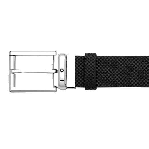 Montblanc Pin Buckle Black Leather Reversible Belt Palladium-Coated - Image 2