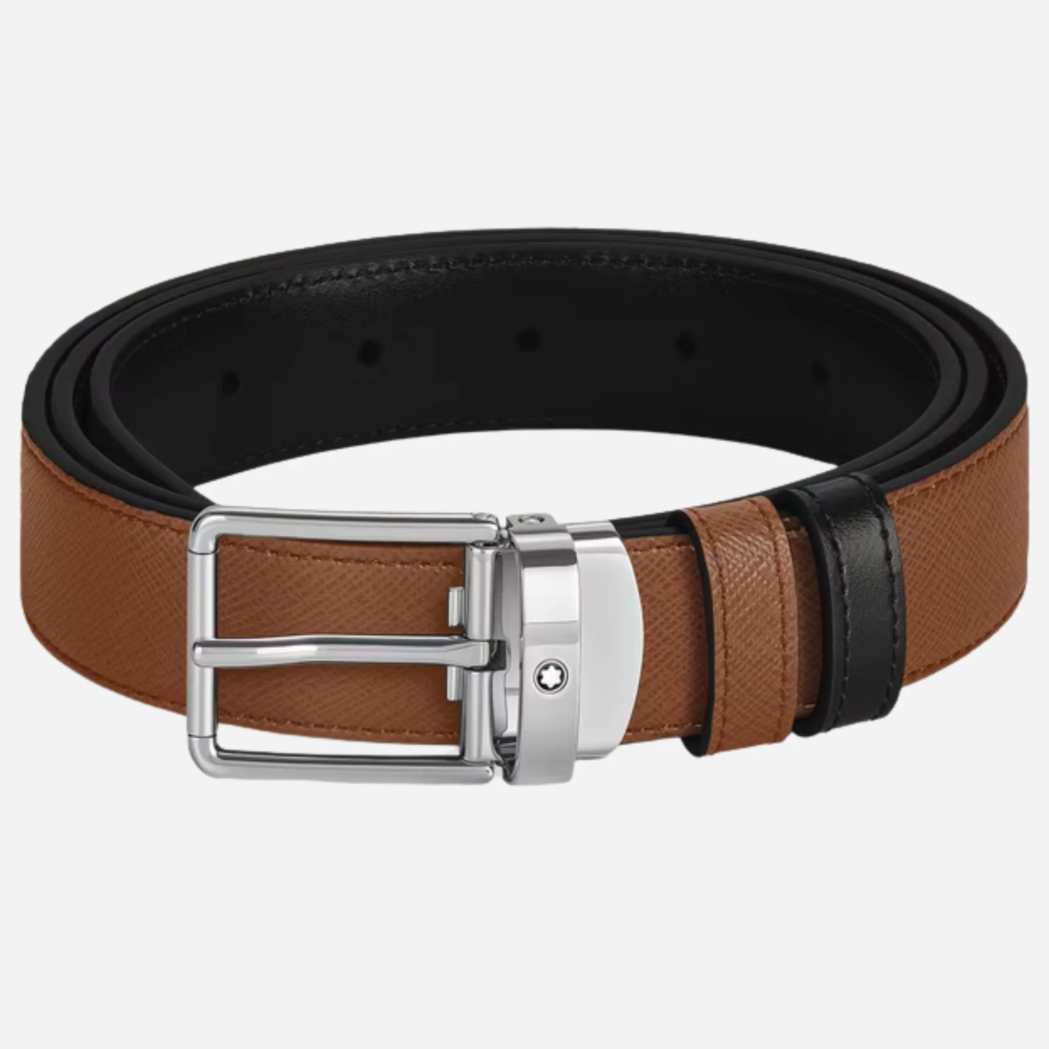 Montblanc Rectangular Buckle Reversible Fauve/Black Leather Belt