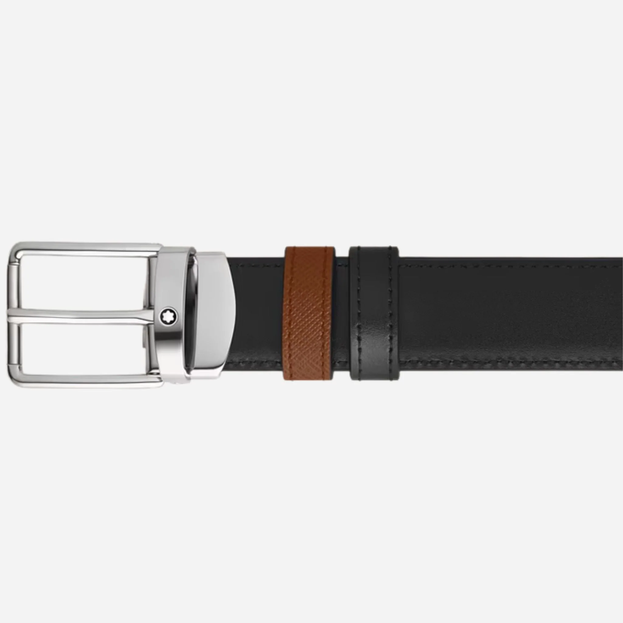 Montblanc Rectangular Buckle Reversible Fauve/Black Leather Belt - Image 2