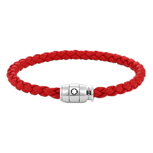 Montblanc Red Woven Leather Bracelet Steel 3 Ring Fastening