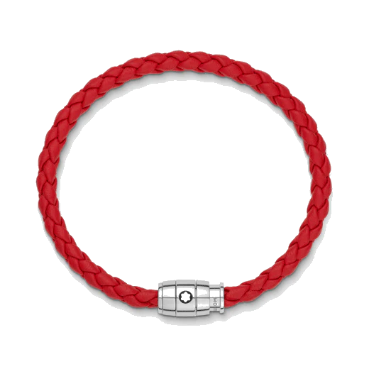 Montblanc Red Woven Leather Bracelet Steel 3 Ring Fastening - Image 2