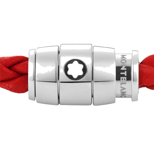 Montblanc Red Woven Leather Bracelet Steel 3 Ring Fastening - Image 3