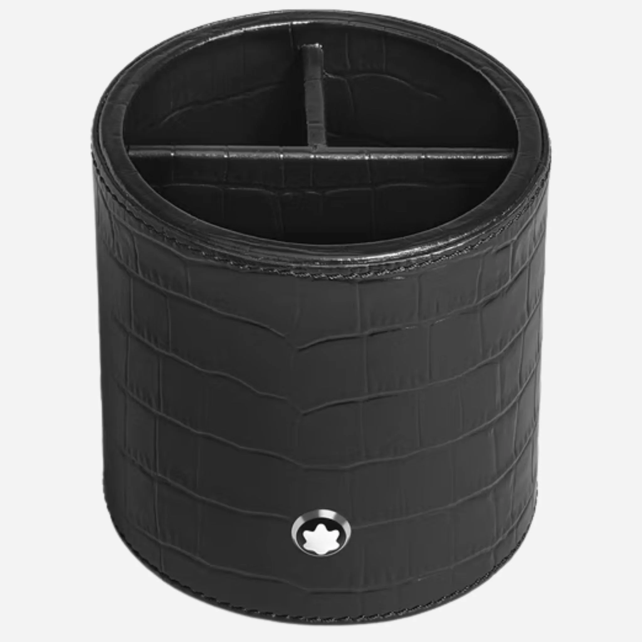 Montblanc Round 3 Compartment Black Croco-Embossed Leather Pen Holder