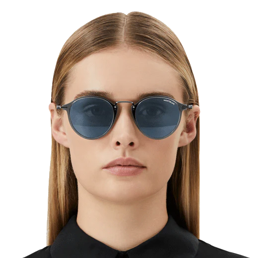 Montblanc Round Sunglasses with Grey Frame & Blue Lenses - Image 5