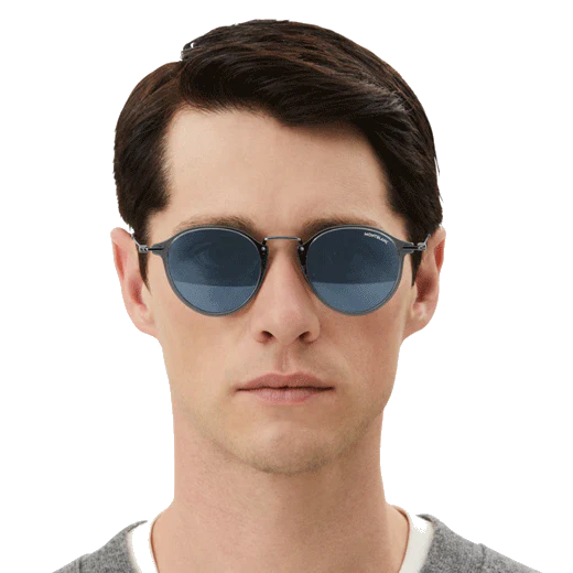 Montblanc Round Sunglasses with Grey Frame & Blue Lenses - Image 6