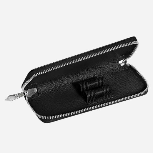 Montblanc Sartorial Black Leather Two Pen Pouch with Zip - Image 4