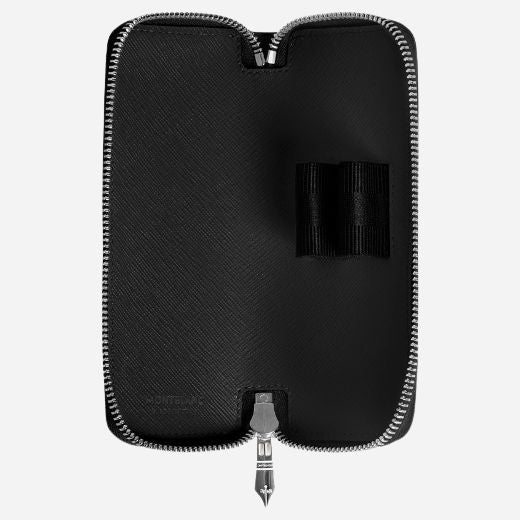 Montblanc Sartorial Black Leather Two Pen Pouch with Zip - Image 5