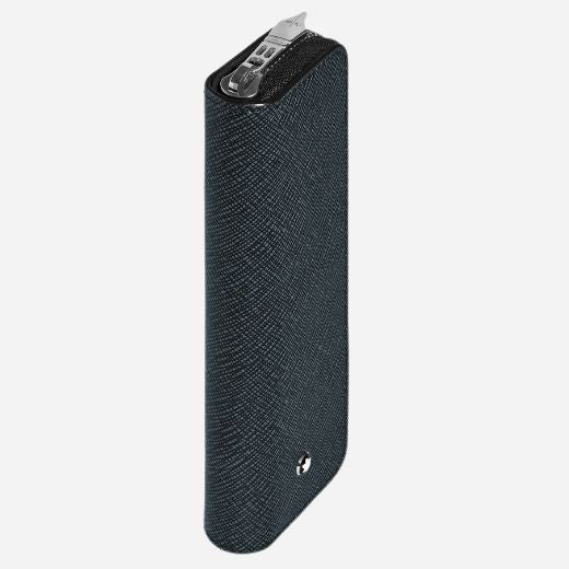 Montblanc Sartorial Tweed Blue Leather One Pen Pouch with Zip - Image 3