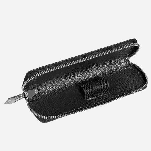 Montblanc Sartorial Tweed Blue Leather One Pen Pouch with Zip - Image 4