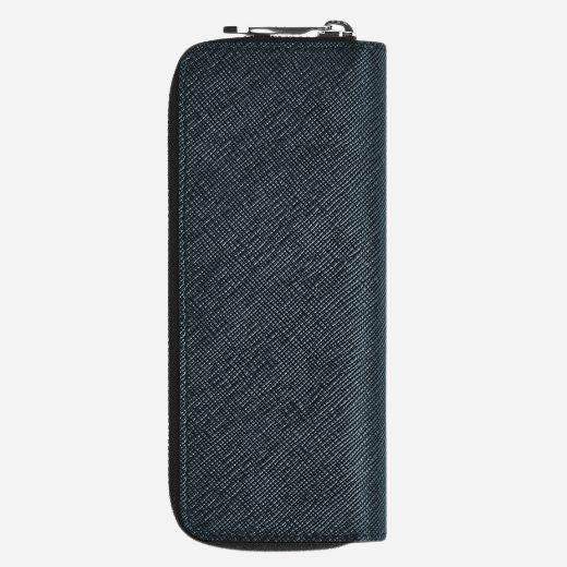 Montblanc Sartorial Tweed Blue Leather Two Pen Pouch with Zip - Image 2