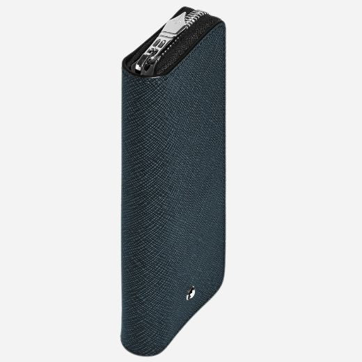 Montblanc Sartorial Tweed Blue Leather Two Pen Pouch with Zip - Image 3