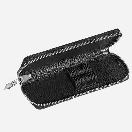 Montblanc Sartorial Tweed Blue Leather Two Pen Pouch with Zip - Image 4