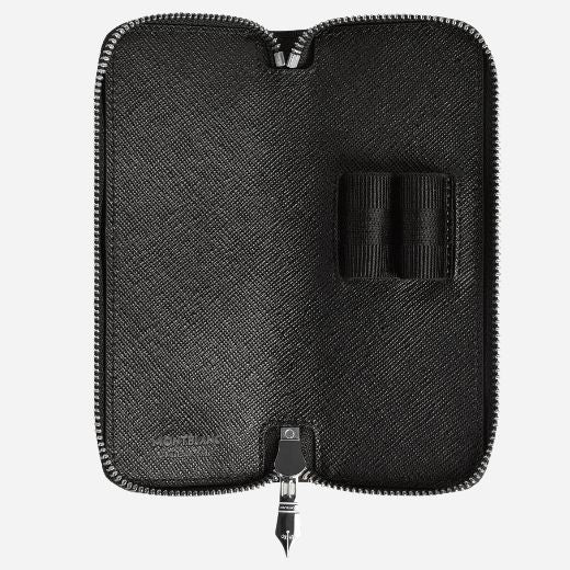 Montblanc Sartorial Tweed Blue Leather Two Pen Pouch with Zip - Image 5