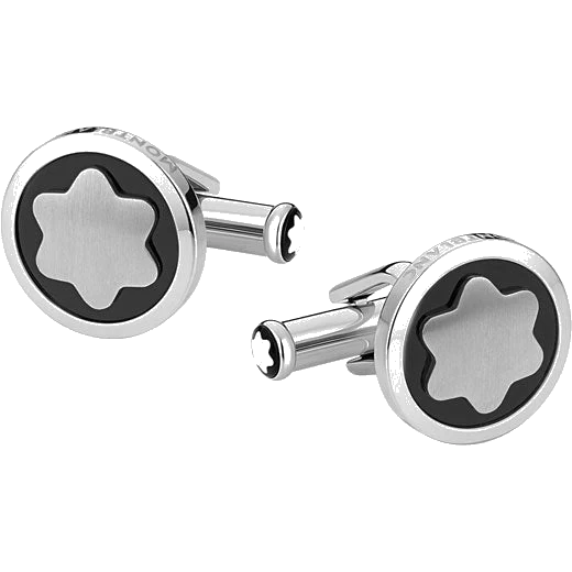 Montblanc Stainless Steel and Onyx Star Logo Round Cufflinks