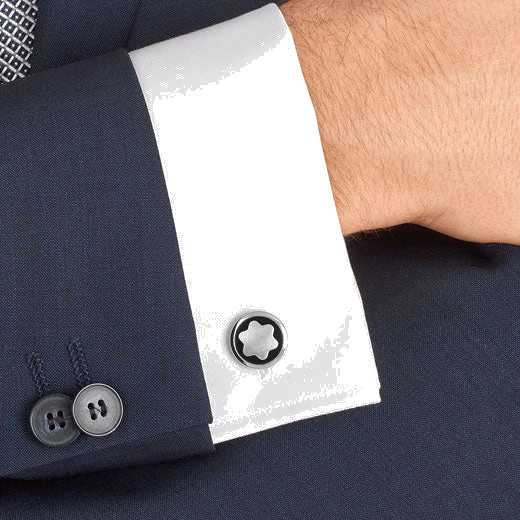 Montblanc Stainless Steel and Onyx Star Logo Round Cufflinks - Image 3