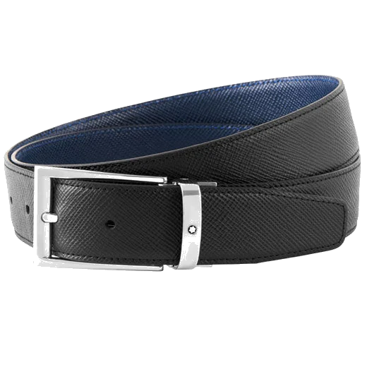 Montblanc Trapeze Shiny Palladium Pin Buckle Reversible Black/Blue Belt
