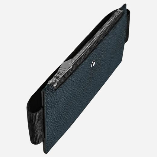 Montblanc Tweed Blue Sartorial Leather Zipped 2-Pen Pouch with Elastic Strap - Image 3