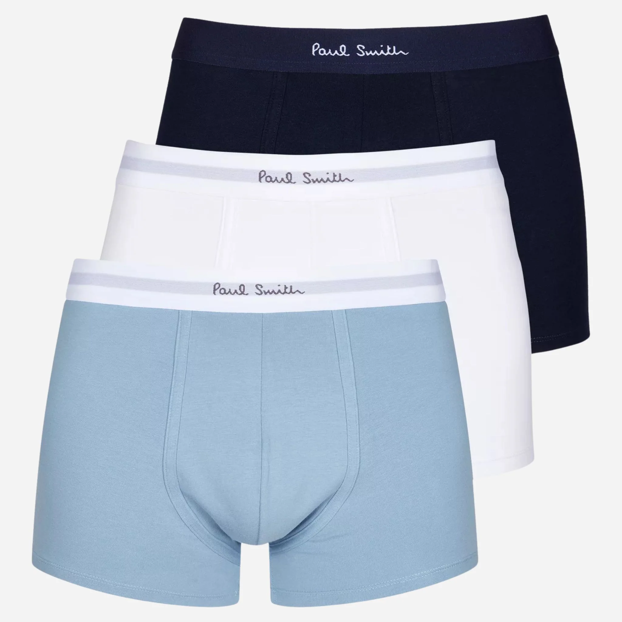 Paul Smith 3-Pack Men's Blue and White Cotton Trunks with Waistband Logo