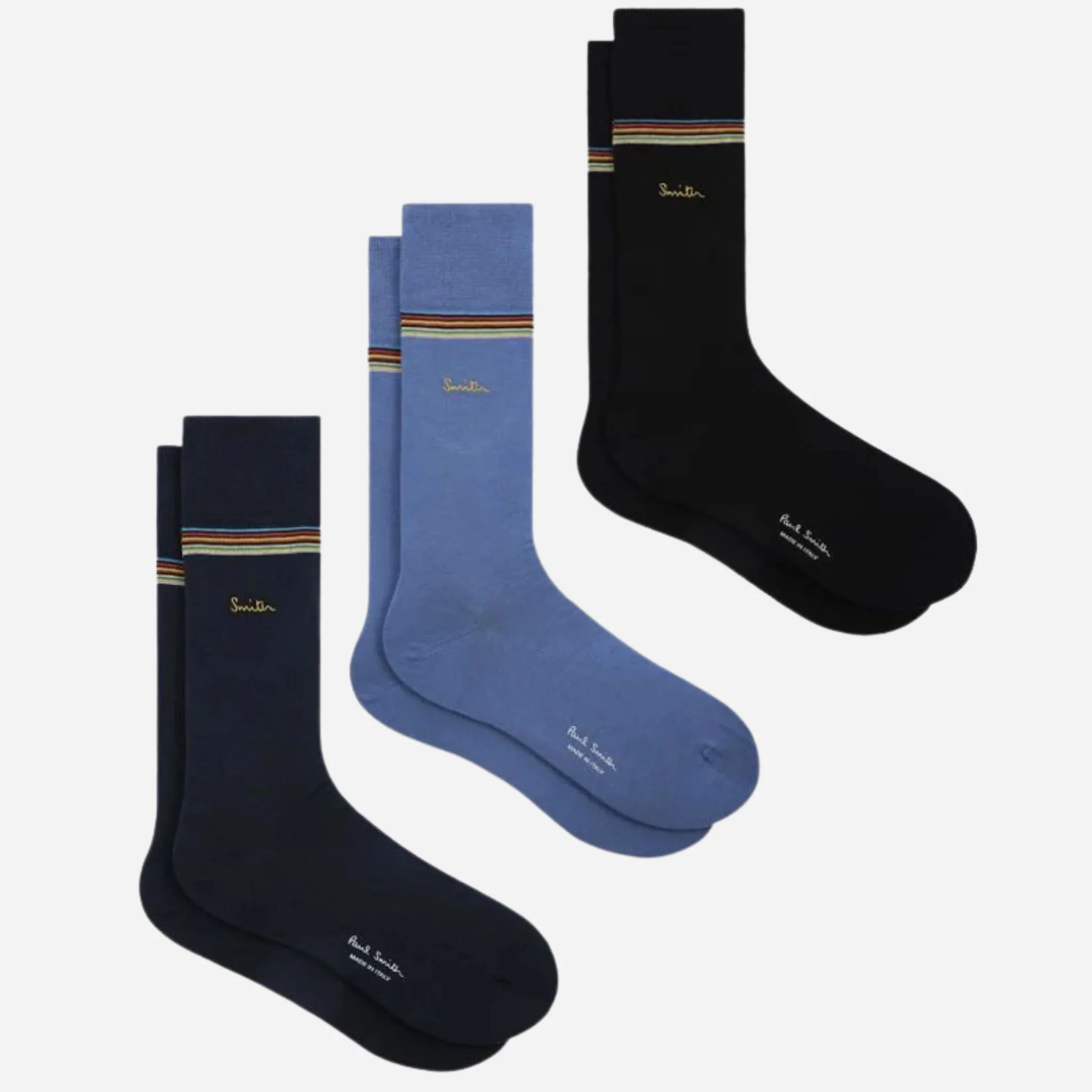 Paul Smith 3-Pack Signature Stripe Mid-Calf Socks with Gold Logo