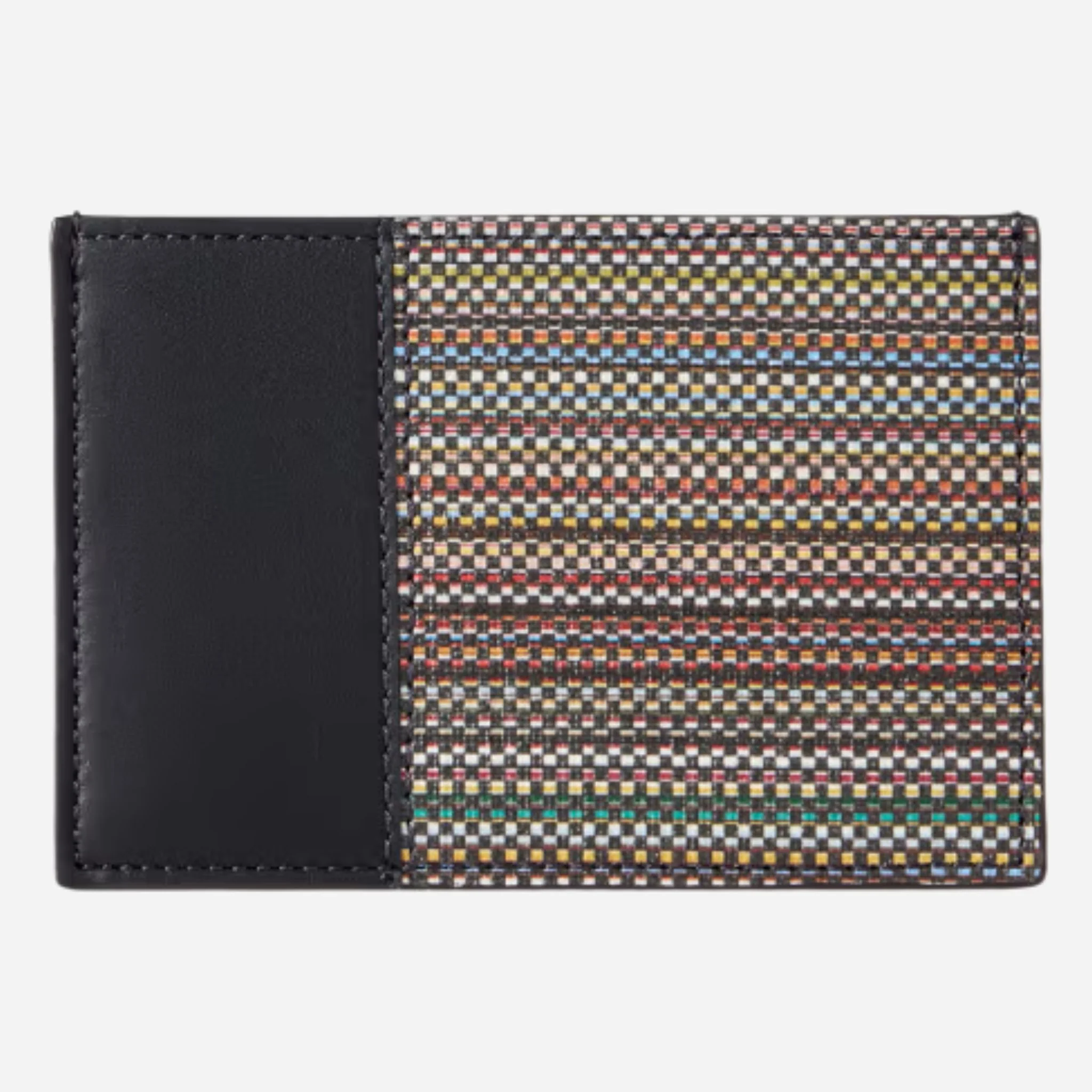 Paul Smith Black Leather Credit Card Holder with 'Signature Stripe' Coated Canvas