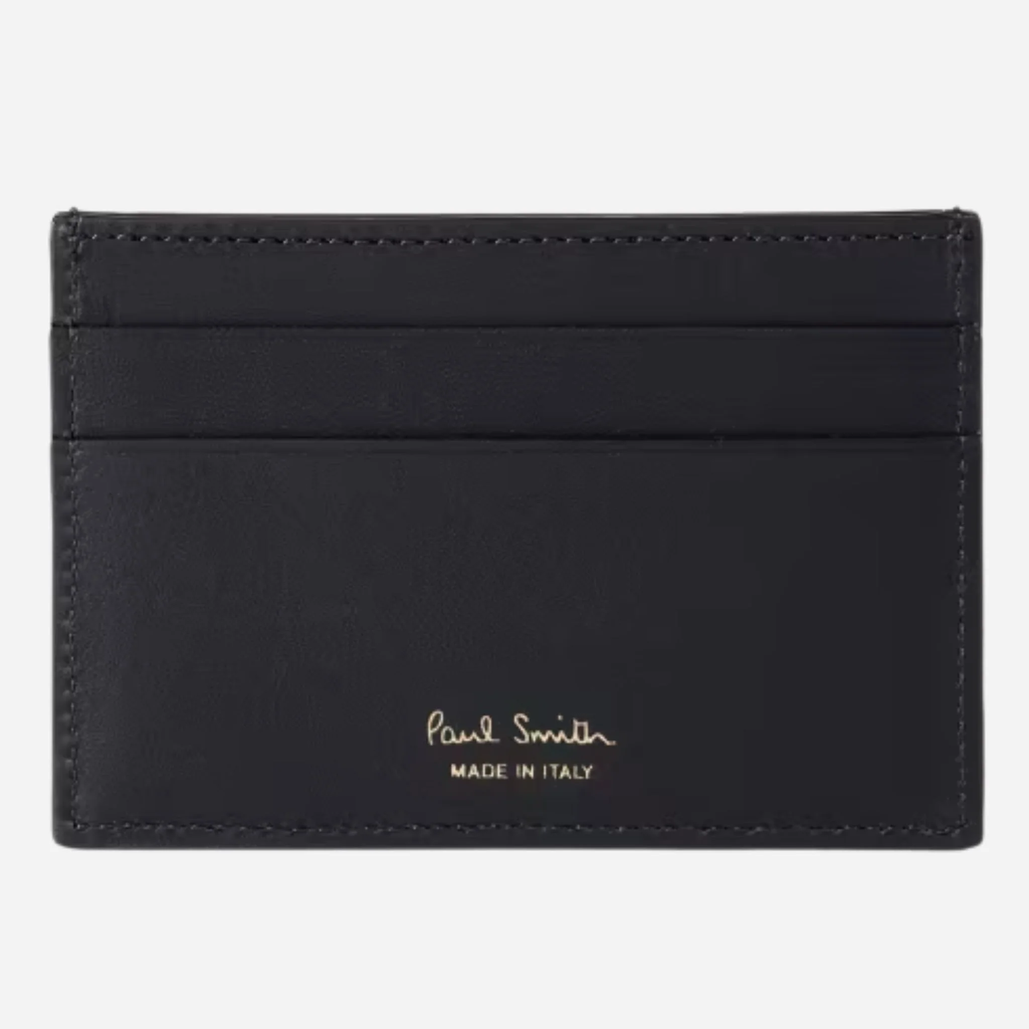 Paul Smith Black Leather Credit Card Holder with 'Signature Stripe' Coated Canvas - Image 2