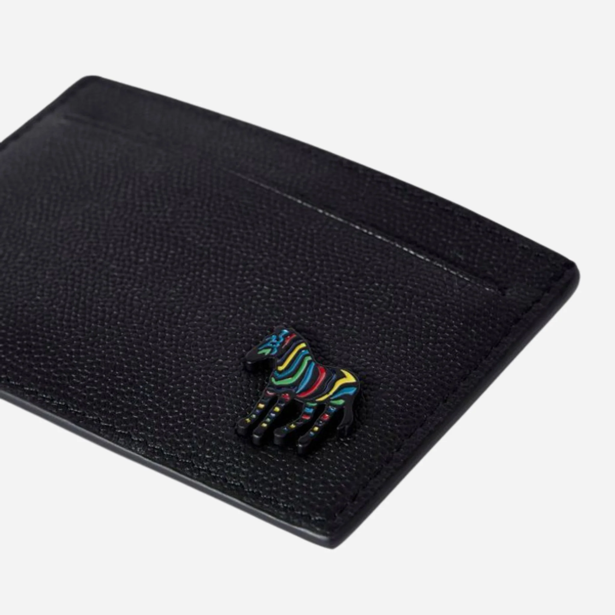 Paul Smith Black Leather Credit Card Holder with Striped Zebra Logo - Image 4