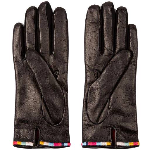 Paul Smith Black Leather Gloves with Swirl Stripe Edge - Image 2