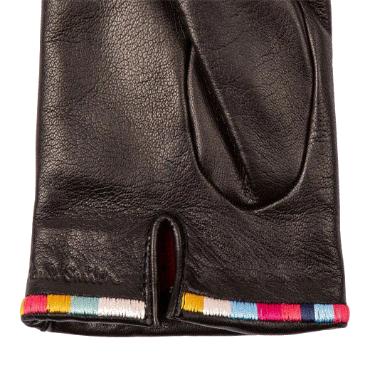 Paul Smith Black Leather Gloves with Swirl Stripe Edge - Image 3