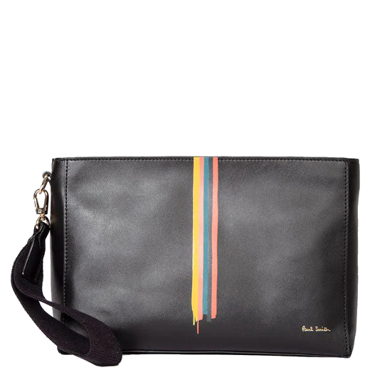 Paul Smith Black Leather Wash Bag with Painted Stripe Detailing