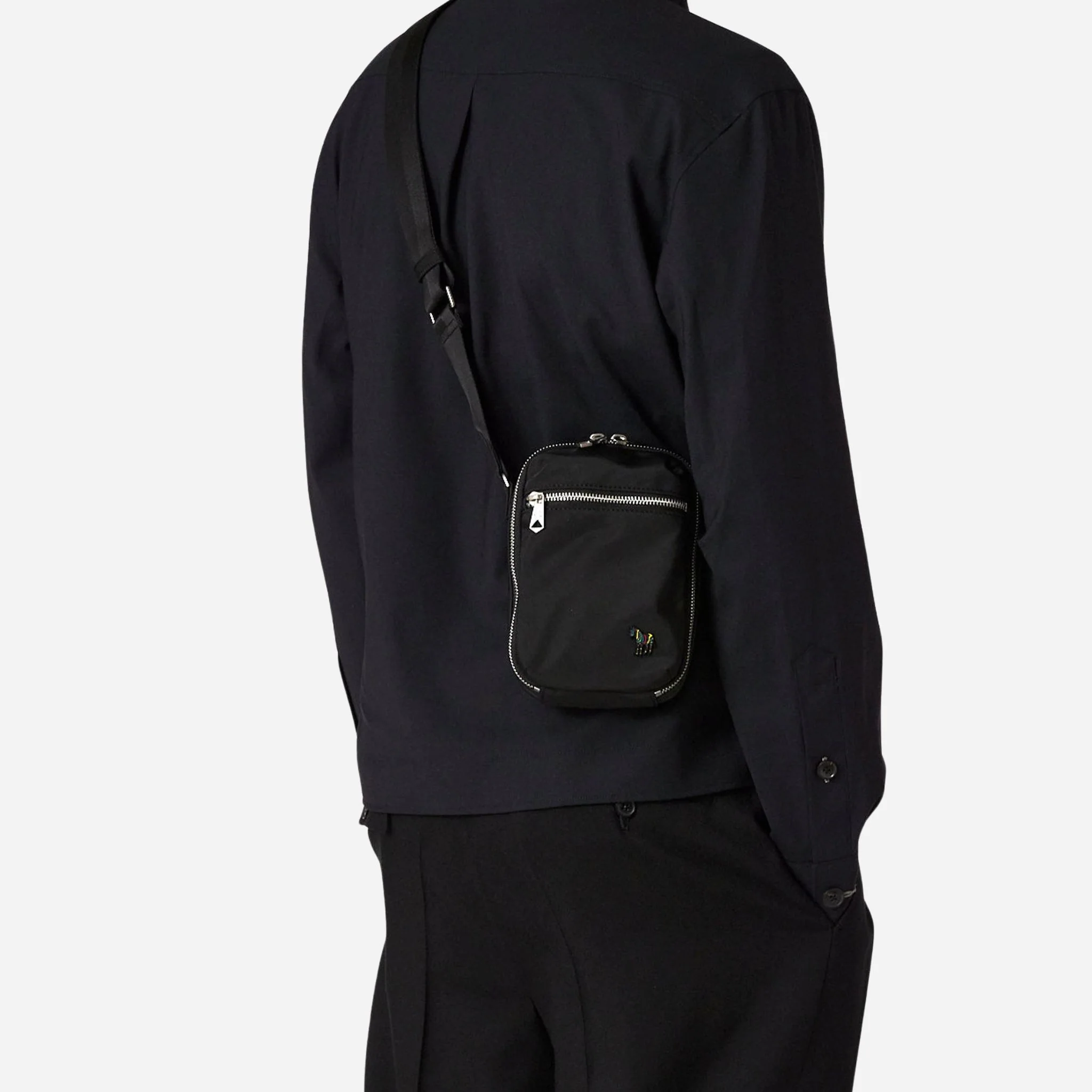 Paul Smith Black Recycled Polyester Small Flight Bag with Signature Stripe Zebra Logo - Image 7