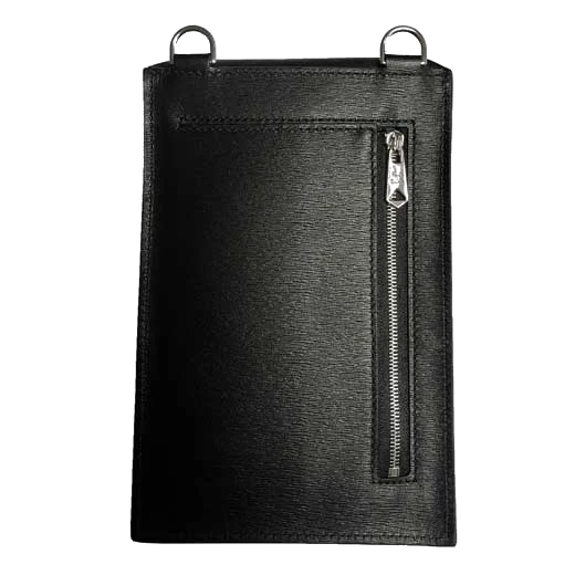 Paul Smith Black Straw Grain Leather Phone Wallet with Strap & Yellow Details - Image 2