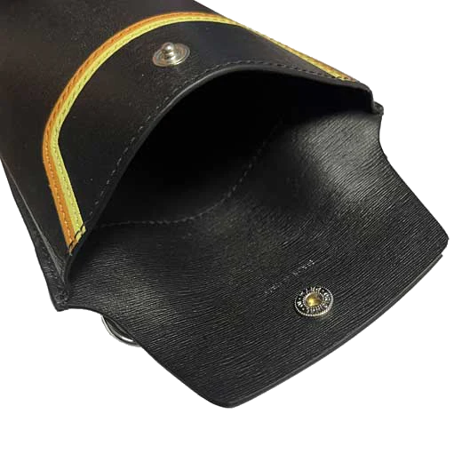 Paul Smith Black Straw Grain Leather Phone Wallet with Strap & Yellow Details - Image 4