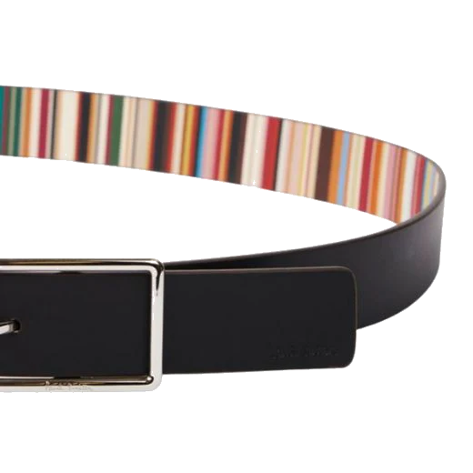 Paul Smith Bright Signature Stripes and Black Reversible Leather Belt - Image 5
