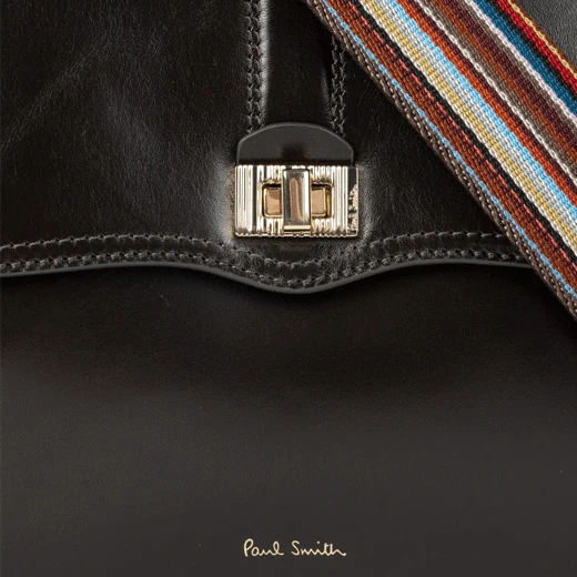 Paul Smith Dark Green Double Leather 'Signature Stripe' Bag - Image 6
