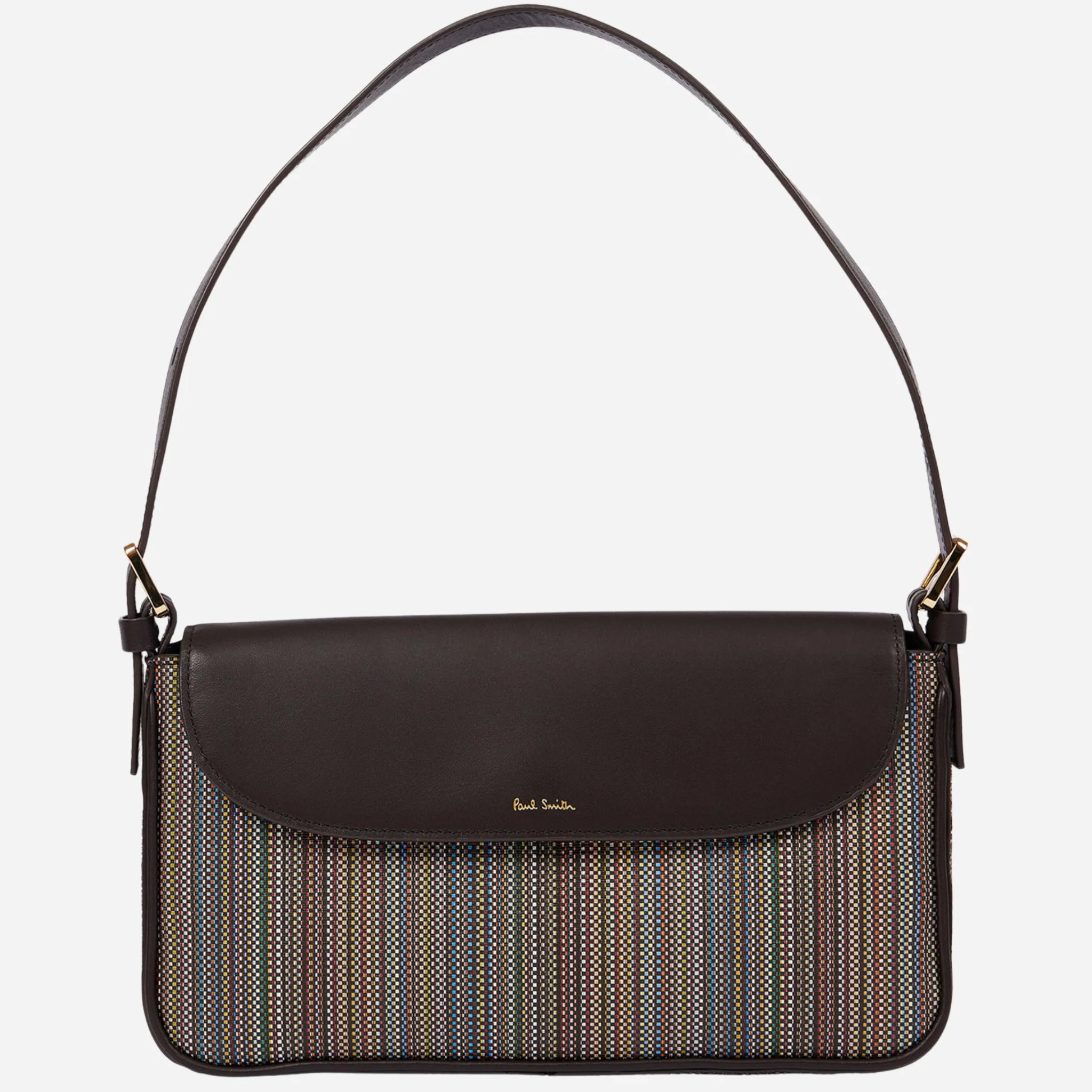 Paul Smith Brown Leather and Multicoloured Coated Canvas Rectangular Grab Bag