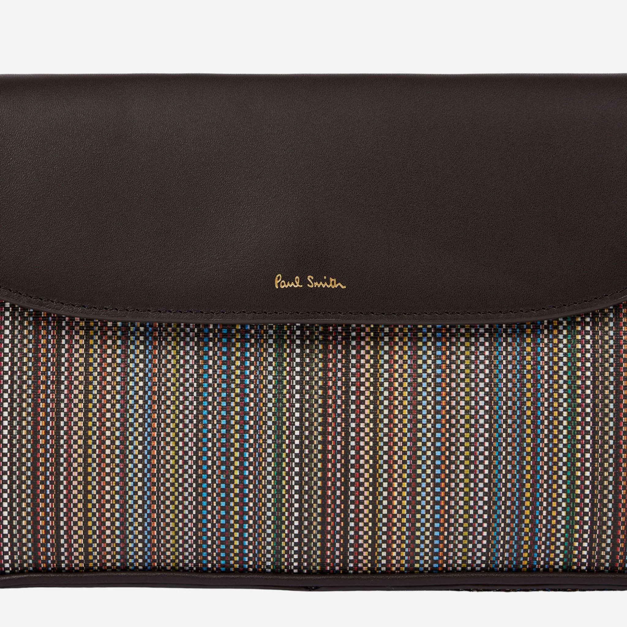 Paul Smith Brown Leather and Multicoloured Coated Canvas Rectangular Grab Bag - Image 4