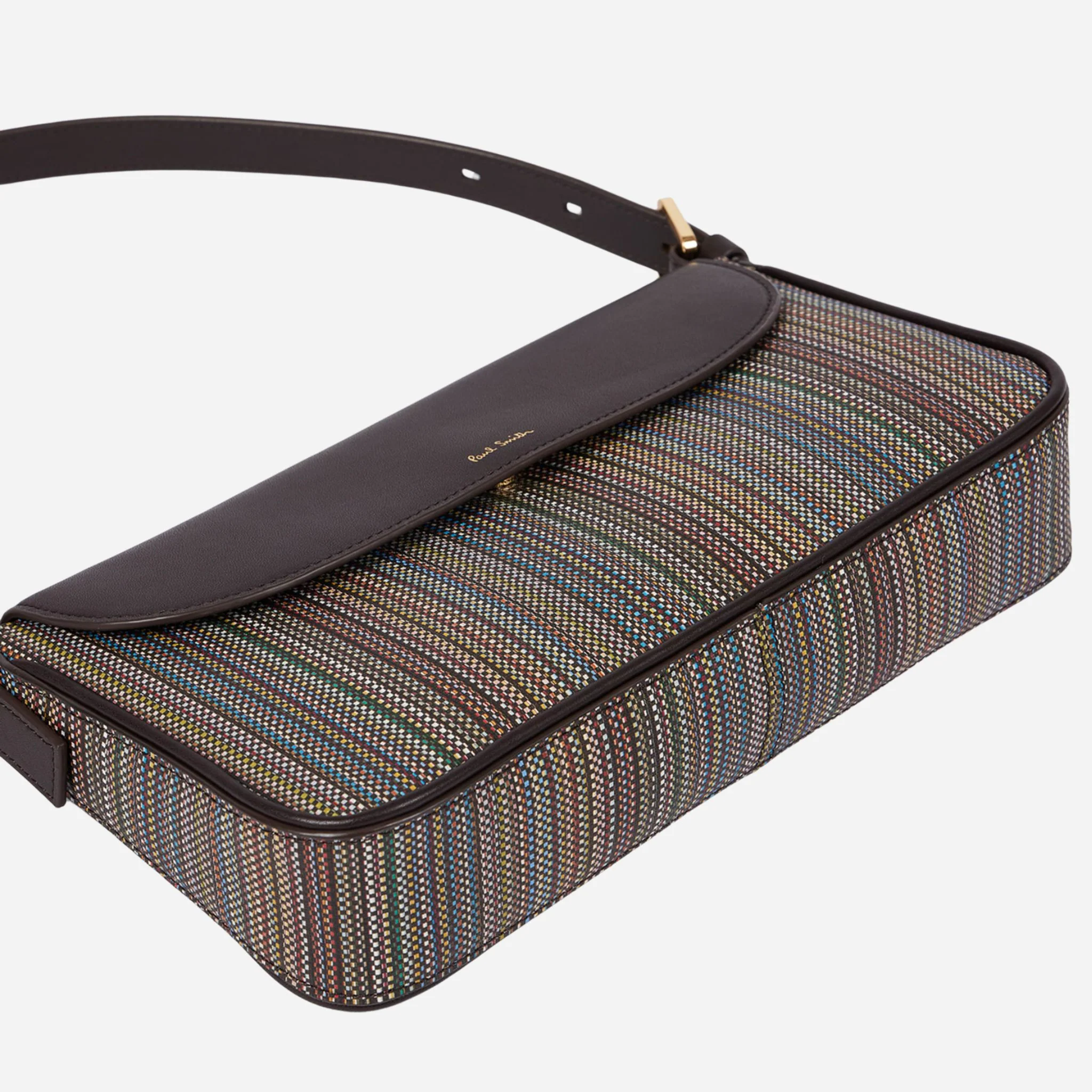 Paul Smith Brown Leather and Multicoloured Coated Canvas Rectangular Grab Bag - Image 6