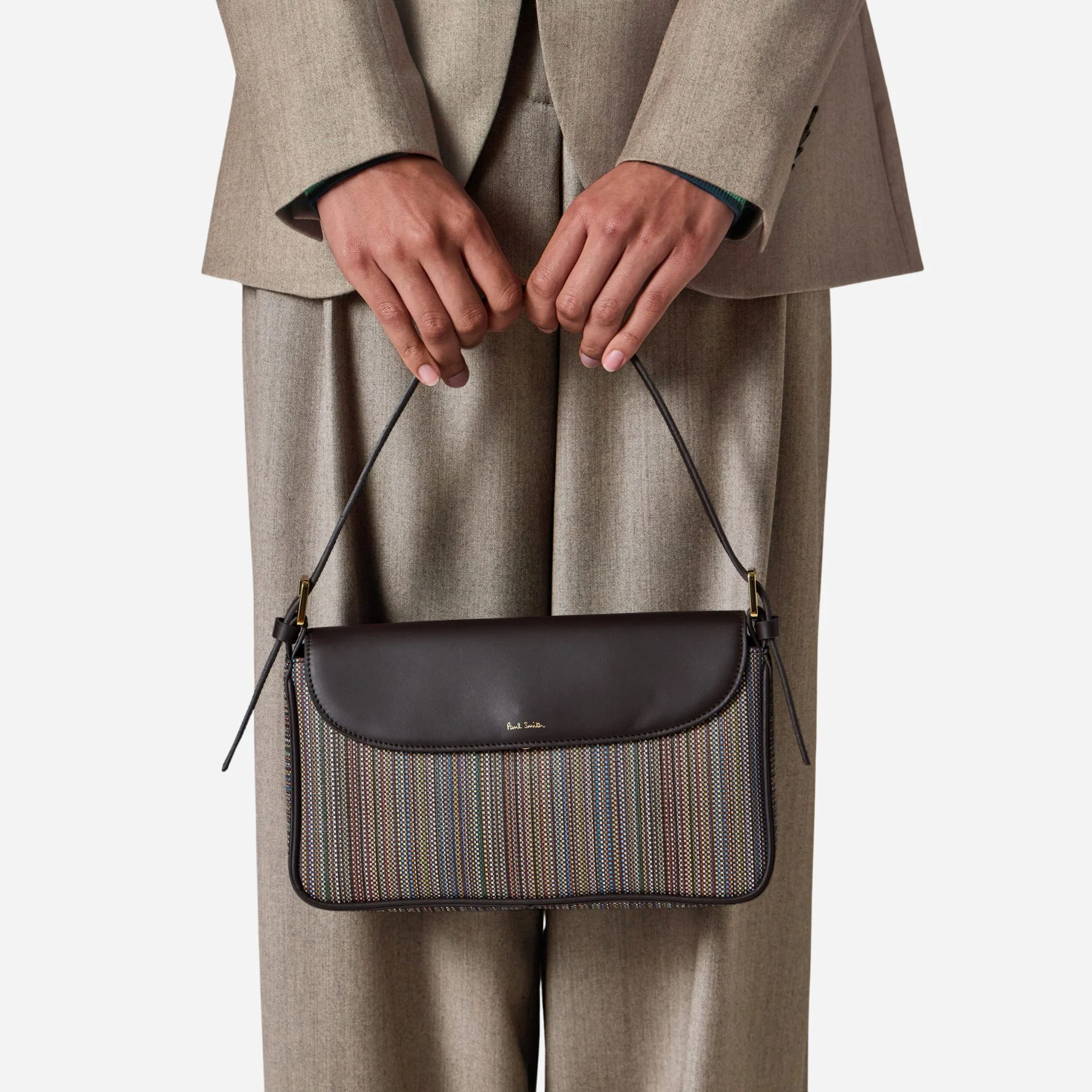 Paul Smith Brown Leather and Multicoloured Coated Canvas Rectangular Grab Bag - Image 8