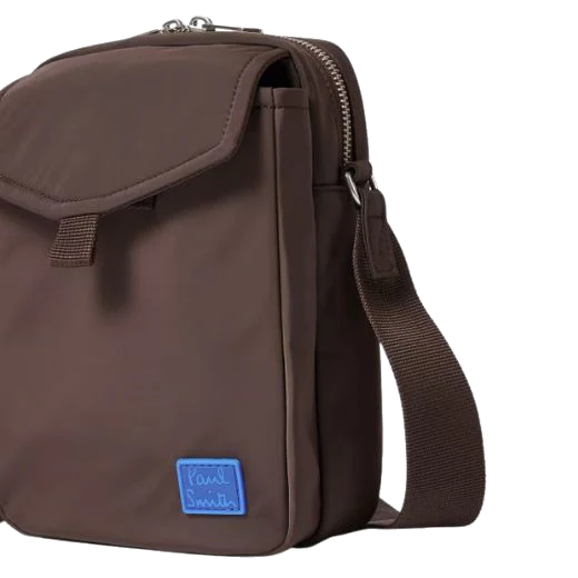 Paul Smith Brown Recycled Polyester Flight Bag with Blue Logo - Image 3