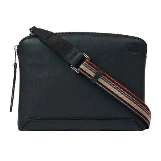 Paul Smith Dark Blue Leather 'Signature Stripe' Musette Bag