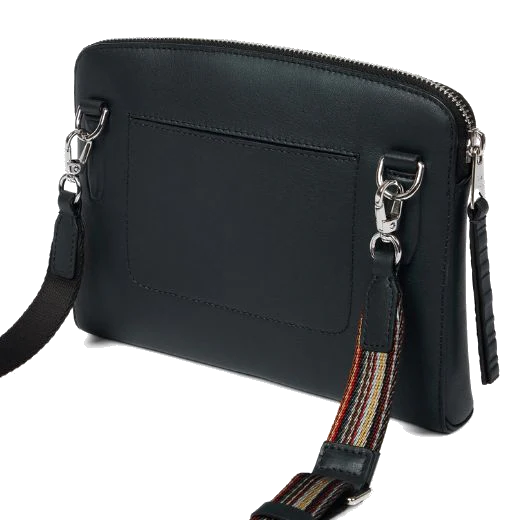 Paul Smith Dark Blue Leather 'Signature Stripe' Musette Bag - Image 3