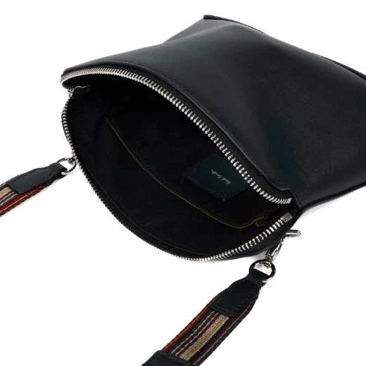 Paul Smith Dark Blue Leather 'Signature Stripe' Musette Bag - Image 4
