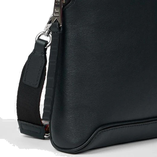 Paul Smith Dark Blue Leather 'Signature Stripe' Musette Bag - Image 5